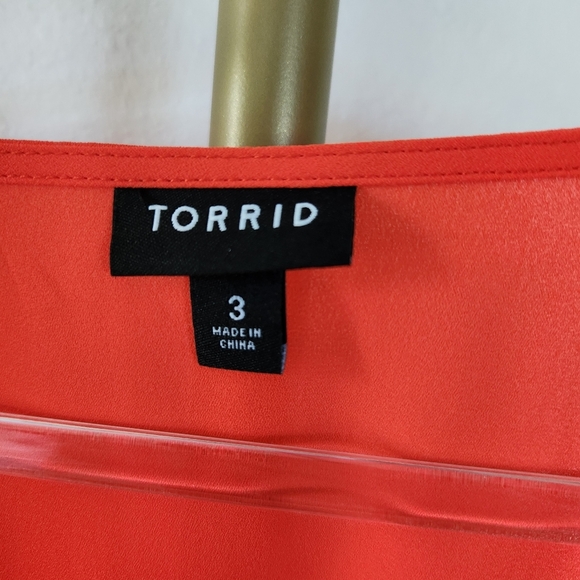 Torrid 3X Georgette Surplice Puff Sleeve Blouse Orange Short Sleeve With Tie - Picture 5 of 7